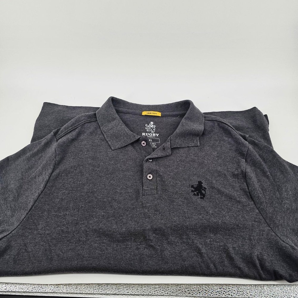 Rugby University Polo Shirt Mens XL Gray  Short Sleeve Lion Crest